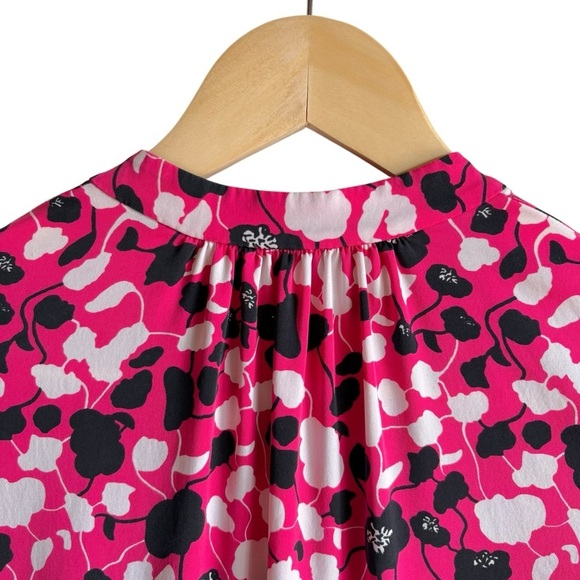 Diane Von Furstenberg Freya Size 0 Pink and Black Floral Silk Dress Tie Waist - Picture 12 of 15